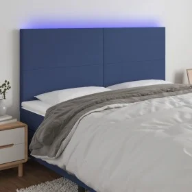 Headboard with LED lights blue fabric 160x5x118/128 cm by vidaXL, Headboards and footboards - Ref: Foro24-3122156, Price: 128...