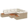 Conjunto de sofá de jardín con cojín 9 pcs Beige Poliratán