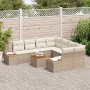 Conjunto de sofá de jardín con cojín 9 pcs Beige Poliratán
