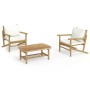 Gartenmöbel-Set 3-teilig aus Bambus und cremeweißen Kissen von vidaXL, Gartensets - Ref: Foro24-3156479, Preis: 321,62 €, Rab...