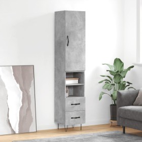 Aparador de madera contrachapada gris hormigón 34,5x34x180 cm
