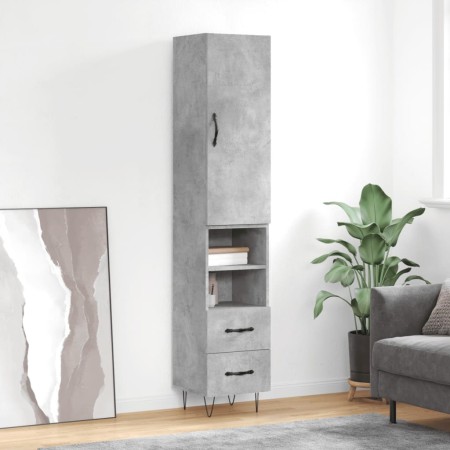 Aparador de madera contrachapada gris hormigón 34,5x34x180 cm