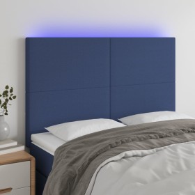 Cabecero con luces LED tela azul 144x5x118/128 cm