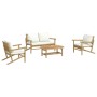 Set de muebles de jardín 4 piezas bambú y cojines blanco crema de vidaXL, Conjuntos de jardín - Ref: Foro24-3156471, Precio: ...