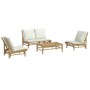 Set de muebles de jardín 4 piezas bambú y cojines blanco crema