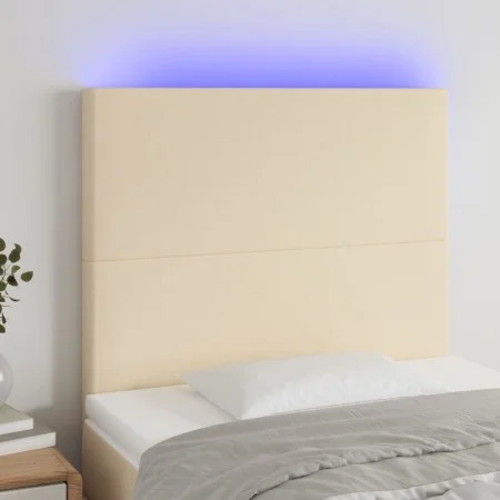 Headboard with LED lights cream fabric 100x5x118/128 cm by vidaXL, Headboards and footboards - Ref: Foro24-3122139, Price: 86...