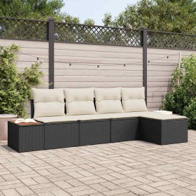 Conjunto de sofá de jardín con cojín 5 pcs Negro Poliratán