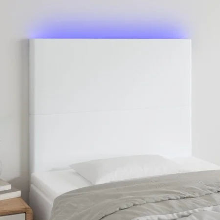 Kopfteil mit LED-Leuchten aus weißem Kunstleder, 100 x 5 x 118/128 cm von vidaXL, Kopf- und Fußteile - Ref: Foro24-3122229, P...