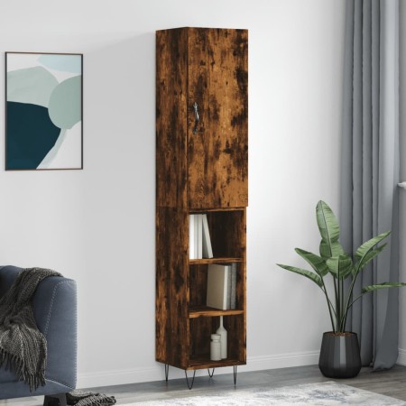 Aparador de madera contrachapada roble ahumado 34,5x34x180 cm