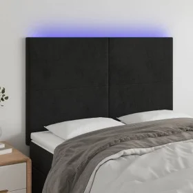 Kopfteil aus schwarzem Samt mit LED-Leuchten, 144 x 5 x 118/128 cm von vidaXL, Kopf- und Fußteile - Ref: Foro24-3122194, Prei...