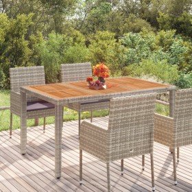 Mesa de jardín superficie de madera ratán PE gris 150x90x75 cm