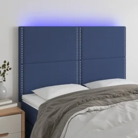 Headboard with LED lights blue fabric 144x5x118/128 cm by vidaXL, Headboards and footboards - Ref: Foro24-3122288, Price: 89,...