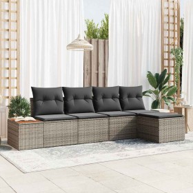 Conjunto de sofá de jardín con cojín 5 pcs Gris Poliratán