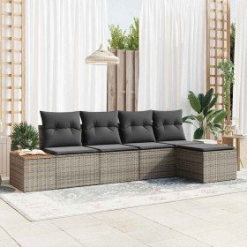 Conjunto de sofá de jardín con cojín 5 pcs Gris ratán sintético en Conjuntos de jardín | Comprar online en Foro24
