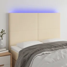 Headboard with LED lights cream fabric 144x5x118/128 cm by vidaXL, Headboards and footboards - Ref: Foro24-3122147, Price: 11...