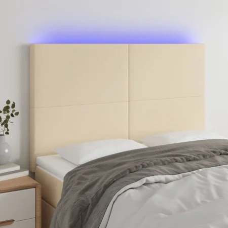 Headboard with LED lights cream fabric 144x5x118/128 cm by vidaXL, Headboards and footboards - Ref: Foro24-3122147, Price: 11...