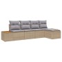 Conjunto de sofá de jardín con cojín 5 pcs Beige Poliratán