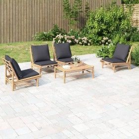 5-teiliges Gartenmöbel-Set aus Bambus mit dunkelgrauen Kissen von vidaXL, Gartensets - Ref: Foro24-3156486, Preis: 516,91 €, ...