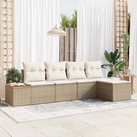 Conjunto de sofá de jardín con cojín 5 pcs Beige Poliratán