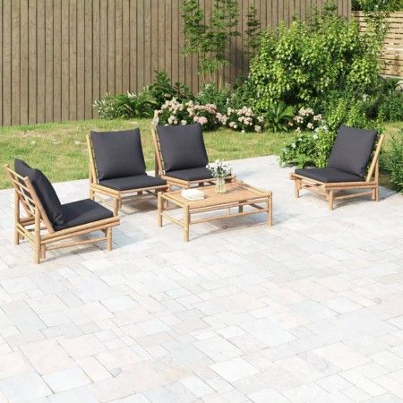 5-teiliges Gartenmöbel-Set aus Bambus mit dunkelgrauen Kissen von vidaXL, Gartensets - Ref: Foro24-3156486, Preis: 516,91 €, ...