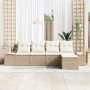 Conjunto de sofá de jardín con cojín 5 pcs Beige Poliratán
