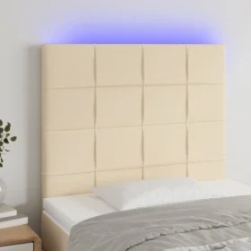 Headboard with LED lights cream fabric 100x5x118/128 cm by vidaXL, Headboards and footboards - Ref: Foro24-3122419, Price: 68...