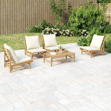 5-teiliges Gartenmöbel-Set aus Bambus mit cremeweißen Kissen von vidaXL, Gartensets - Ref: Foro24-3156487, Preis: 549,51 €, R...
