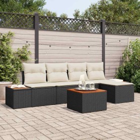 Conjunto de sofá de jardín con cojín 6 pcs Negro Poliratán
