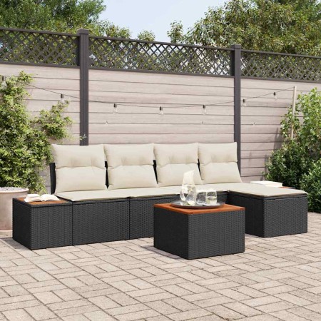 Conjunto de sofá de jardín con cojín 6 pcs Negro Poliratán