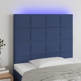 Cabecero con luces LED tela azul 80x5x118/128 cm
