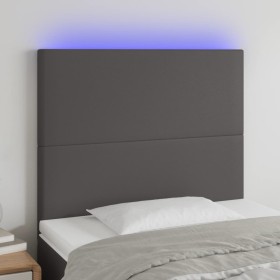 Cabecero con luces LED cuero sintético gris 90x5x118/128 cm