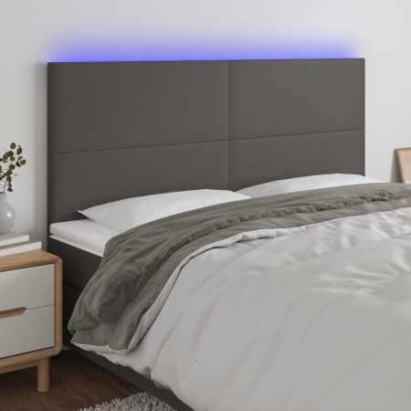 Kopfteil mit LED-Leuchten, graues Kunstleder, 200 x 5 x 118/128 cm von vidaXL, Kopf- und Fußteile - Ref: Foro24-3122256, Prei...
