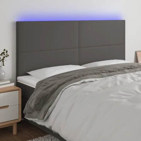 Kopfteil mit LED-Leuchten, graues Kunstleder, 200 x 5 x 118/128 cm von vidaXL, Kopf- und Fußteile - Ref: Foro24-3122256, Prei...