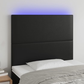 Cabecero con luces LED cuero sintético negro 80x5x118/128 cm