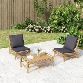 3-teiliges Gartenmöbel-Set aus Bambus mit dunkelgrauen Kissen von vidaXL, Gartensets - Ref: Foro24-3156488, Preis: 284,27 €, ...