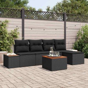 Conjunto de sofá de jardín con cojín 6 pcs Negro Poliratán