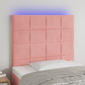 Cabecero con luces LED terciopelo rosa 100x5x118/128 cm