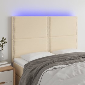 Cabecero con luces LED tela crema 144x5x118/128 cm de vidaXL, Cabeceros y pies de cama - Ref: Foro24-3122287, Precio: 90,36 €...