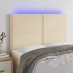 Headboard with LED lights cream fabric 144x5x118/128 cm by vidaXL, Headboards and footboards - Ref: Foro24-3122287, Price: 88...