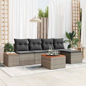 Conjunto de sofá de jardín con cojín 6 pcs Gris Poliratán