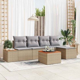 Conjunto de sofá de jardín con cojín 6 pcs Beige Poliratán