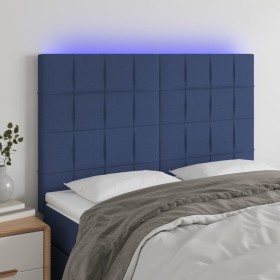 Cabecero con luces LED tela azul 144x5x118/128 cm