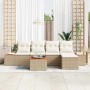 Conjunto de sofá de jardín con cojín 6 pcs Beige Poliratán
