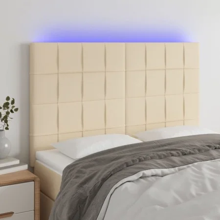 Headboard with LED lights cream fabric 144x5x118/128 cm by vidaXL, Headboards and footboards - Ref: Foro24-3122427, Price: 98...