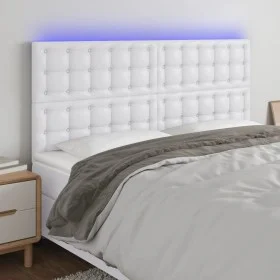 Headboard with LED lights white synthetic leather 160x5x118/128 cm by vidaXL, Headboards and footboards - Ref: Foro24-3122521...