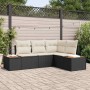 Conjunto de sofá de jardín con cojín 4 pcs Negro Poliratán