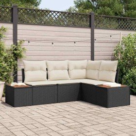 Conjunto de sofá de jardín con cojín 4 pcs Negro Poliratán