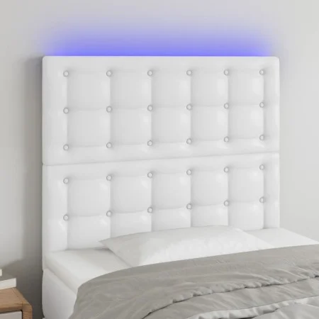 Headboard with LED lights white synthetic leather 80x5x118/128 cm by vidaXL, Headboards and footboards - Ref: Foro24-3122497,...