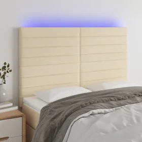 Headboard with LED lights cream fabric 144x5x118/128 cm by vidaXL, Headboards and footboards - Ref: Foro24-3122567, Price: 12...