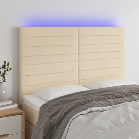 Headboard with LED lights cream fabric 144x5x118/128 cm by vidaXL, Headboards and footboards - Ref: Foro24-3122567, Price: 12...